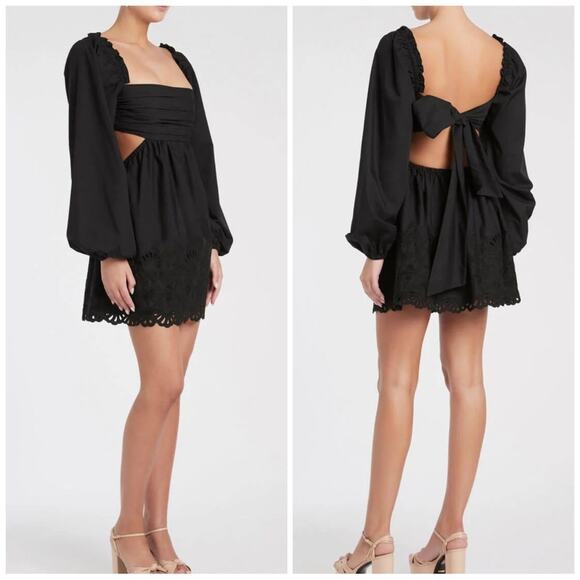 Rebecca Vallance Black Rocky Cut Out Embroidered Mini Dress Size 6 US - Picture 1 of 14